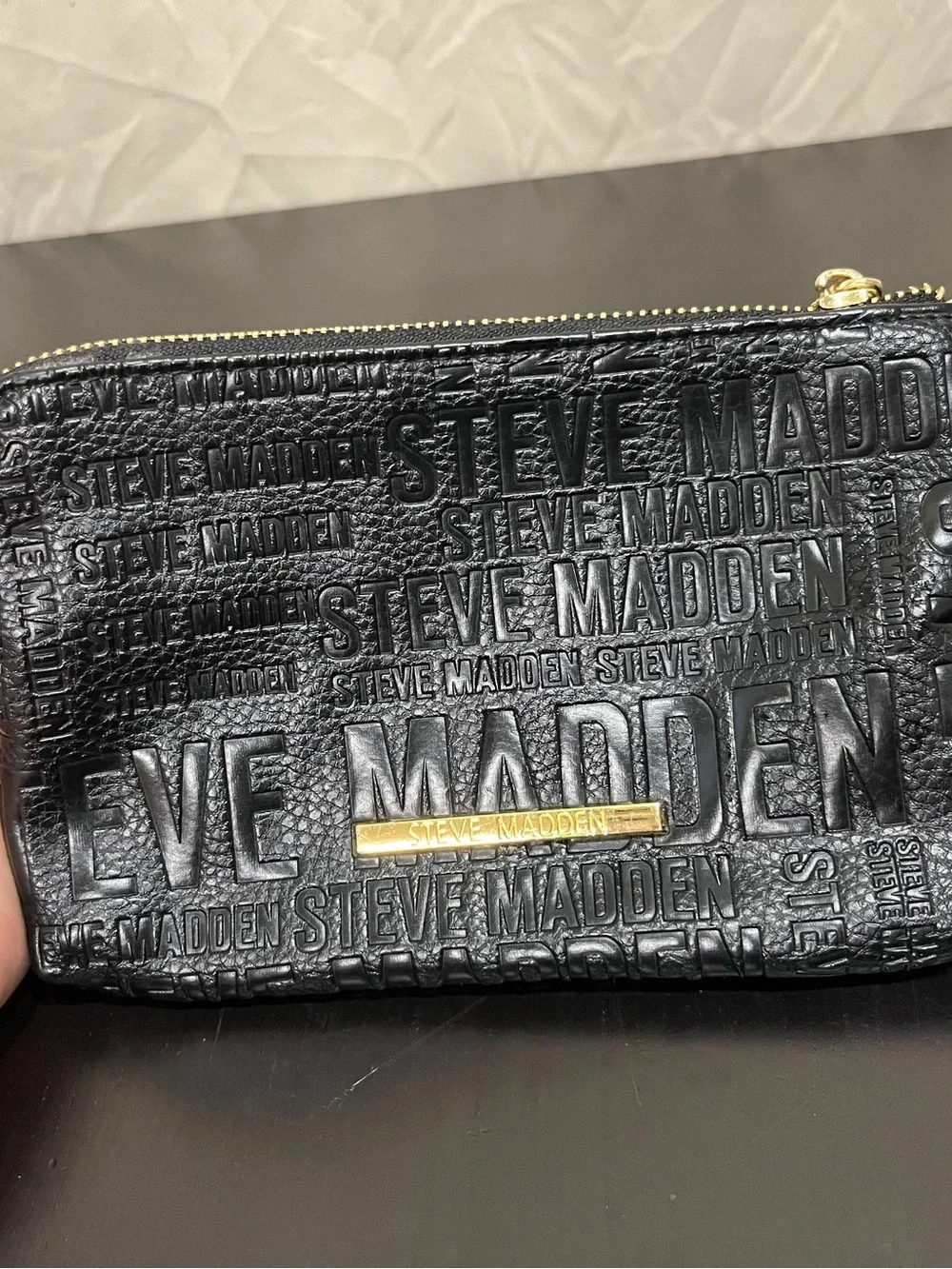 Steve Madden Btrell double zip monogram wristlet/clutch